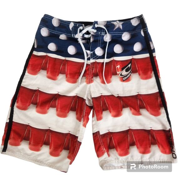 O'Neill Mens Stars and Stripes Beer Pong Board Shorts Size 30 - Picture 1 of 9